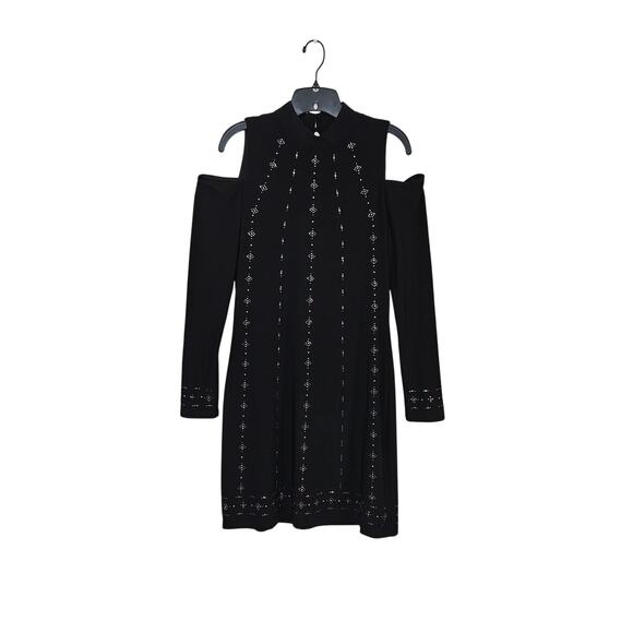 WHBM Womens Cold Shoulder Shift Dress Studded Beads Cocktail Sz Small Mock Neck - Picture 11 of 12